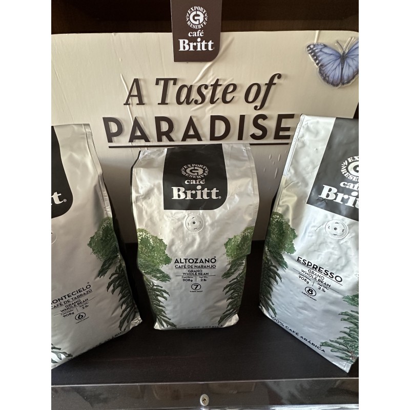 Café Britt® - Kostarikas kafijas komplekts (908 g) (3 kafiju iepakojums) (kafija no: Tarrazú, Naranjo un Espresso) - veselas pupiņas, Arabica kafija, košers, bezglutēna, gardēžu un vidēji gaiša un tumša grauzdējuma